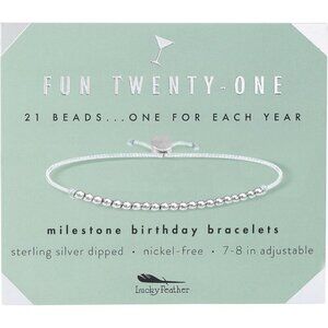 21st Birthday Silver Beaded Bracelet with 14k Dipped Beads and Adjustable Cord